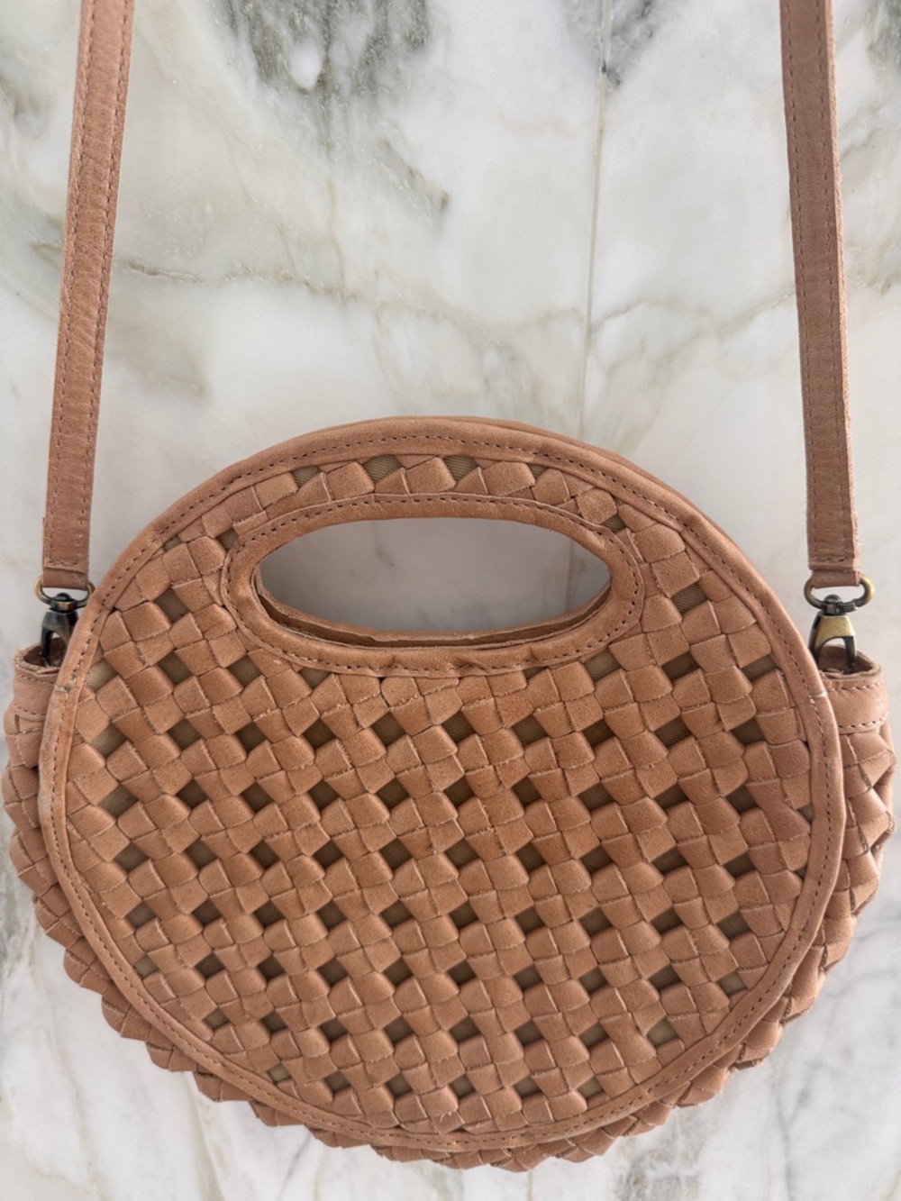 Woven Round Crossbody Bag — Tan - Picture 8 of 9